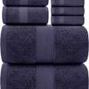 White Classic Luxury Bath Towel Set of 8 Pieces - 100% Turkish Cotton Highly Absorbent Towels for Bathroom, 2 Luxury Bath Towels 700GSM, 2 Hand Towels, 4 Washcloths, Navy