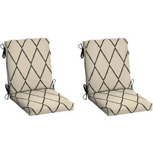 Arden Outdoor Dining Chair Cushion, 2 Pack, 20 x 20, Rain-Proof, Fade Resistant, Tan Diamond Trellis
