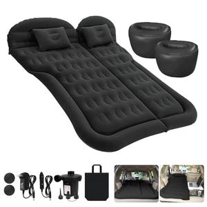 ISWEES Car Bed SUV Air Mattress, Car Air Mattress with Home Power Adapter, Electric Pump, 2 Inflatable Pillows and 2 Footrests for Back Seat, Side Seat, Trunk Sleeping, Thickened Camping Bed - Black