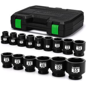 3/4" Drive Shallow 6-Point Impact Socket Set, 15-Piece Heavy Duty Impact Socket Set, CR-MO, Metric (17mm to 55mm), Enhanced Storage Case