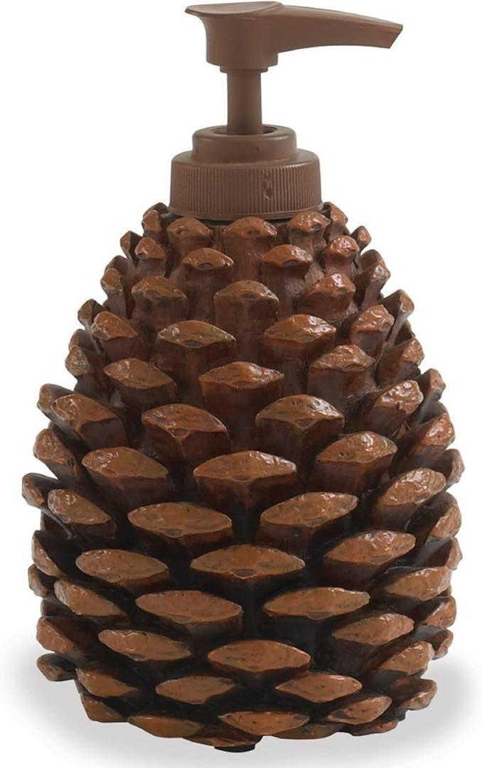 Park Designs Pinecone Hand Soap Dispenser for Bathroom | Nature Decor | Rustic Hand Soap Pump | Refillable Body Lotion & Shampoo Container | Kitchen Dish Soap Dispenser
