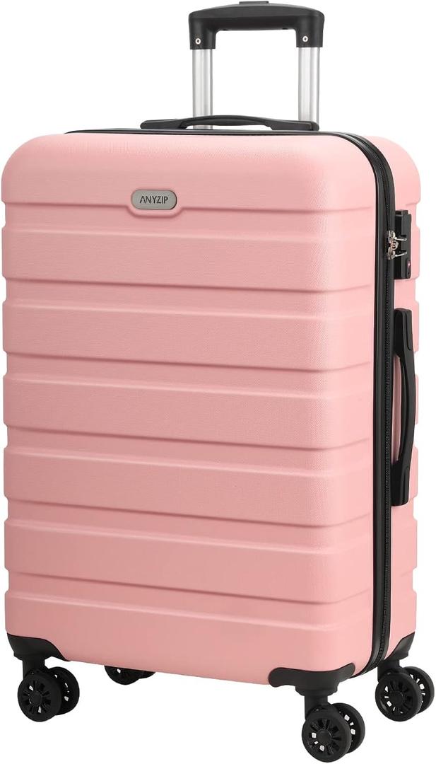 AnyZip Luggage PC ABS Hardside Lightweight Suitcase with 4 Universal Wheels TSA Lock Checked-Medium 24 Inch Pink