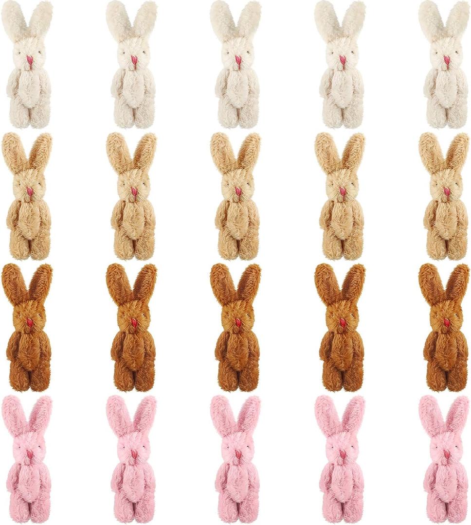 20 Pieces Easter Mini Plush Rabbit Tiny Joint Bunny 2.4 Inch Small Rabbit Doll Soft Bunny Stuffed Animal Toys for Birthday Cake Wedding Decorations Party Favors (Long Plush Style)
