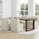 KISLOT Upholstered Dining Chairs Set of 4 with Casters, Wingback Modern Side Armless Deskchair with Rollers for Diningroom Bedroom Livingroom Reading Room, Cream Beige Fabric