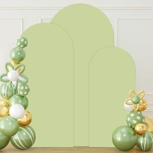 Sage Green Chiara Arch Cover Set of 3 Spandex Fitted Wedding Arch Covers 4ft 5ft 6ft Arched Backdrop Cover Arches Backdrop Stand Cover for Happy Birthday Baby Shower Graduation Party Decorations