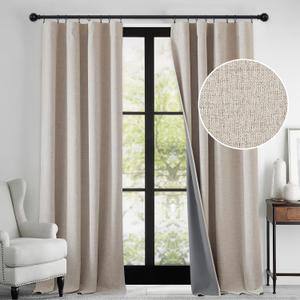 RYB HOME Linen Textured 100% Blackout Curtains for Bedroom, Insulating Energy Saving Window Curtains for Living Room Dining Patio Sliding Glass Door, Wide 52 x Long 90 inch, Beige, 2 Panels (52"W x 90"L (Pack of 2))
