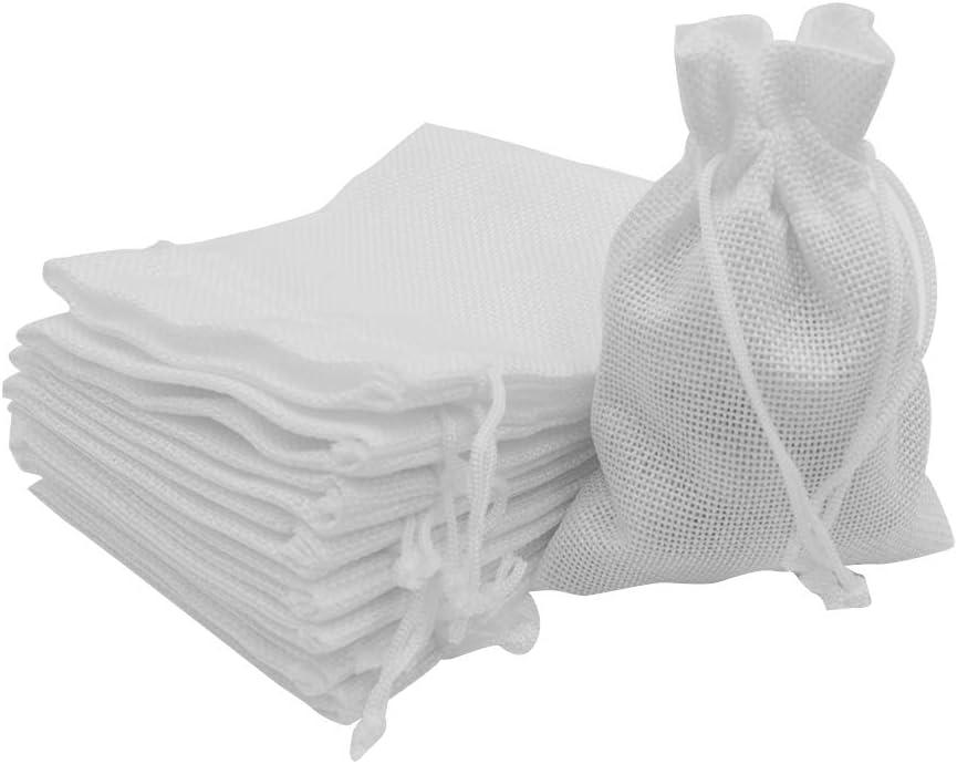 50Pcs Burlap Bags with Drawstring, 3.9 x 5.5 inch White Linen Gift Bags Jewelry Pouches Sacks for Christmas, Wedding Favors, Party, DIY Craft