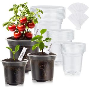 30 Packs Clear Nursery Pots for Plants, 3.5/4/5 Inch High Transparency Plastic Seedling Plant Pot with Drainage Holes, Includes 20 Labels