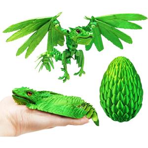 Dynamic 3d Printed Dragon Eggs with Dragon Inside3D Fidget Dragon with Wings Movable, Feathered Wyvern Dragon,Full Articulated Crystal Flying Fidget Dragon , 3D Printed Archaeopteryx Bird Animals Toy (Laser Yellow Green)