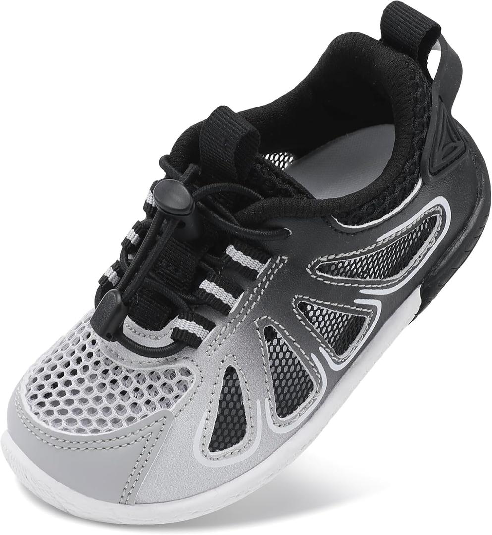 BARERUN Toddler Shoes Boy Girl Sneakers Lightweight Breathable Barefoot Running/Walking Shoes Toddler Tennis Shoes with Adjustable Tightness (2.5-3 Infant, Grayblack)