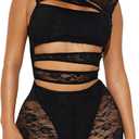 Lace Rompers for Women Sleeveless Short Jumpsuits Hollow Out Mesh See Through Bodysuit Halloween Costumes 2025 (Large, Black)