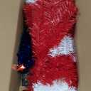 36" Patriotic Christmas Tree Artificial Red Blue and White USA American Flag Tinsel Small Christmas Tree Decorations with Star Ornaments for Holiday Indoor Outdoor Home Desktop