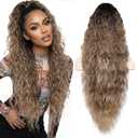 ZQIAN BEAUTY 30 Inch Ponytail Extension, Clip on Ponytails for Women, Long Curly Wavy Ponytail Extensions for Women, Synthetic Layered Pony Tails Hair Extensions (Color: Ombre Black Brown Mix Blonde)
