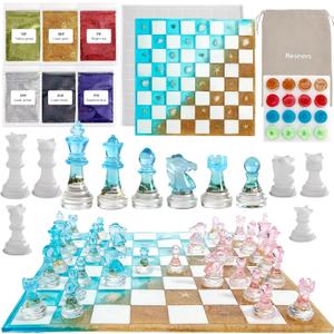 Chess Mold Set, Resiners Chess Molds for Resin Casting with Full Size 3D Silicone Chess Checkers & Chess Board, Epoxy Silicone Resin Molds for Family Party Board Games (Checkers & Chess Board)