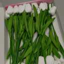 28pcs White Flowers Artificial Tulip Stems Real Feel PU Tulips for Easter Spring Wreath Wedding Bouquet Centerpiece Floral Arrangement Cemetery Table Dcor 13" Tall