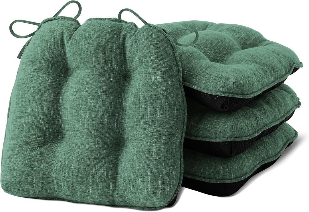 Chair Cushions for Dining Chairs Set of 4, Kitchen Chair Cushions, Chair Pads with Ties Non Slip Backing, Christmas Room Decor, Tufted Memory Foam Seat Cushion 4 Pack, 15.5x15.5x4, Dark Green