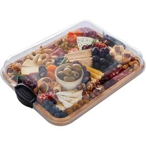 Farberware Build-A-Board Bamboo Cutting Board with Single Storage Compartment, Clear Locking Lid, Black Handles, Perfect for Charcuterie & Snacks