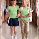 LessonZoo Girls Short Sleeve Ribbed Knit Shirts, Light Green, 7-8 Years