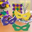 Glitter Masks Wooden Table Decoration Signs - 3Pcs Wood Masks Carnival Tiered Tray Decorations, Glittery Table Centerpieces Decor for Mardi Gras Party Gift Home Shelf, Green Purple Yellow 8x4in