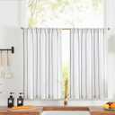 jinchan Linen Striped Kitchen Curtains Tier Cafe Curtains for Living Room Bathroom RV 24 Inch Farmhouse Rustic Half Window Treatment Light Filtering 2 Panels Blue on White