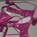 Shiny Bikini Sets for Women Sexy Halter Strappy Patchwork Triangle Tops & Bottoms & Headwear 3PC Swimsuits for Beach Party, Size S