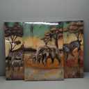 NutArtPic 3 Pieces Safari Animals Canvas Wall Art African Wildlife Prints Fall Animals Family Mom And Baby Pictures Wild Elephant Giraffe Zebra Artwork For Home Office Decor 24"X16" (Medium)