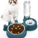 Cat Bowls, Dog Food and Water Bowl Set with Water Dispenser for Cats and Small Dogs (Blue)