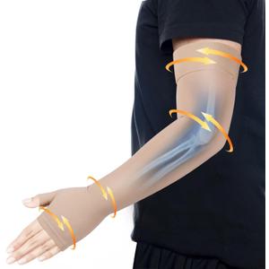 Hiball Lymphedema Medical Compression Arm Sleeve with Gauntlet, 20-30 mmHg Graduated Compression Full Arm Support for Women Men, Long Pressure Arm Hand Brace for Arthritis, Bursitis, Edema, Nerve Pain (XX-Large, Beige (Single))