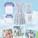 PATPAT Family Matching Outfits Mommy and Me Dresses Ditsy Floral Beach Vacation Photo Dresses and T-Shirts Matching Sets Size 4-5Y