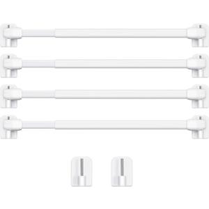 Jetec 4 Pieces Extendable Curtain Rod Cupboard Bars Tensions Adjustable Plastic Curtain Rod with 10 Pieces Self Adhesive Hooks for Home Bathroom Hotel Supply(23.6 to 37.4 Inch,White)
