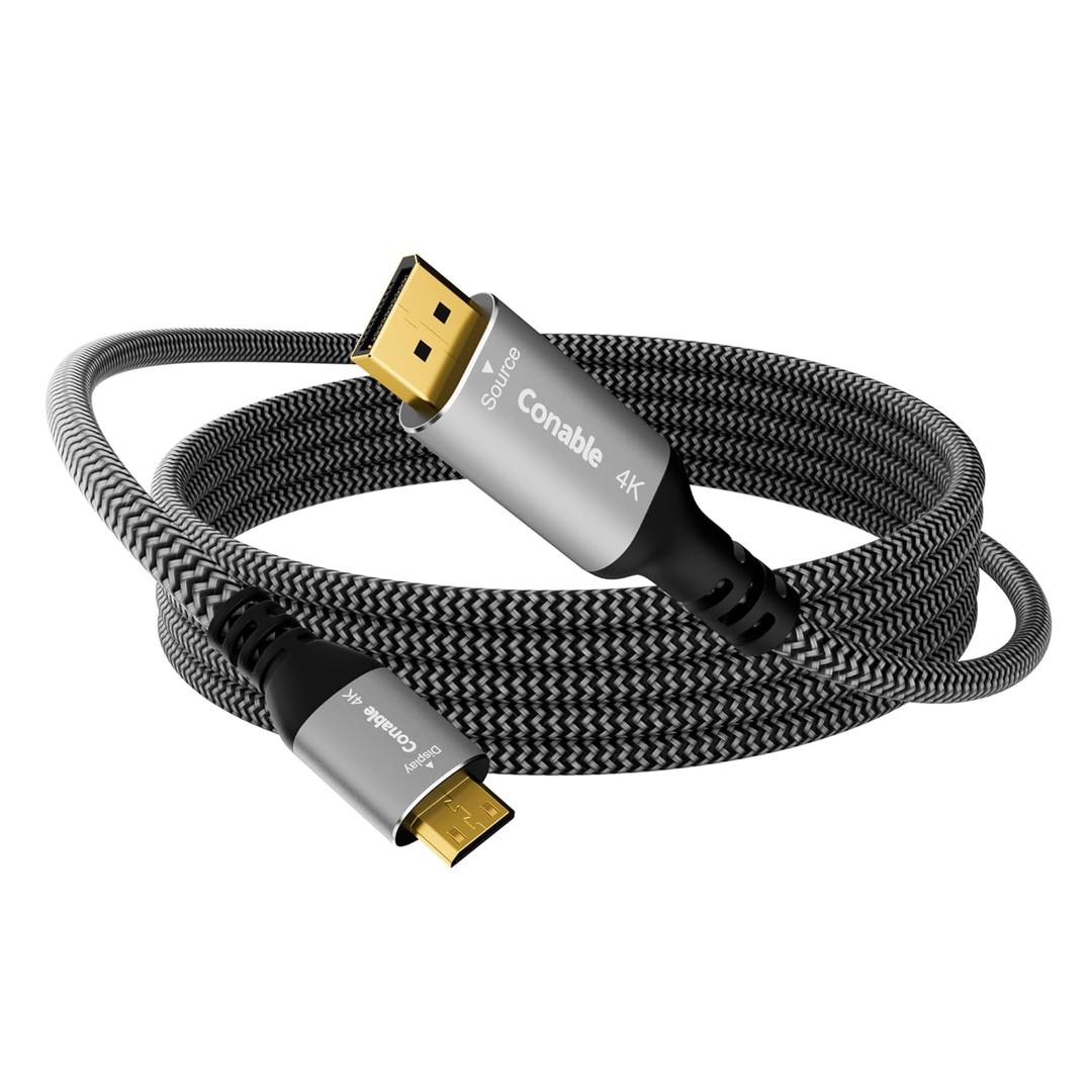 4K DisplayPort to Mini HDMI Cable 6FT, Uni-Directional DP to Mini HDMI Cable. Supports 4K@60Hz, 2K@120Hz, Video UHD, Nylon Braided, for Desktop, AMD, NVIDIA, KYY, ARZOPA, VILVA, MNN, Portable Monitor