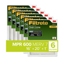 Filtrete 16x20x1 Air Filter, MPR 600, MERV 7, Clean Living Dust Reduction 3-Month Pleated 1-Inch Air Filters, 6 Filters