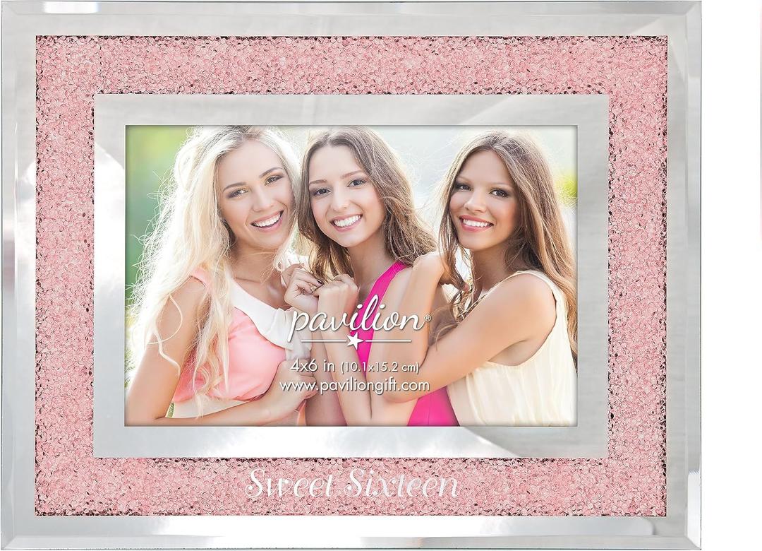 Pavilion - Sweet Sixteen Picture Frame, Party Decor, Happy 16th Birthday For Girl, Sweet 16 Party Photo Frame, Crystal Frame, Gifts For Birthday Girl, Pink, Overall Size: 7.25 x 9.25