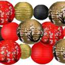 13 Pcs Chinese Japanese Paper Lantern Red Cherry Blossom Decorative Hanging Lantern Hibachi Party Decorations for Chinese New Year Home Restaurant Wedding Decor(Mixed Color)