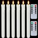 Homemory Real Wax LED Flameless Taper Candles with Timer, Dripless Battery Operated Window Candles with 3D Flickering Flame, 9.6 Inches White Flameless Candlesticks for Fireplace Christmas Halloween