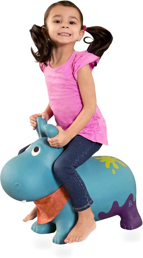 B. toys Bouncy Boing Inflatable Hippo Ride On Bouncer with Air Pump Included Hankypants Fun Bouncing Toy for Toddlers 18 Months and Up
