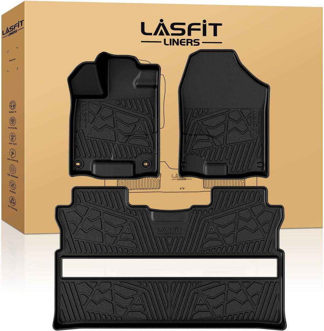 LASFIT Floor Mats for Honda Ridgeline 2026 2025 2024 2023-2017 Crew Cab, All Weather Protection TPE Non-Slip Custom Fit Automotive Accessories Floor Liners 1st & 2nd Row, Black