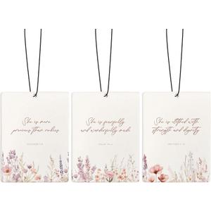 Pink Floral Christian Car Air Freshener, Bible Verses Air Freshener Hanging 3 Pcs for Cars Closet Drawer or Books, Religious Christian God Car Accessories Mirror Decor for Women