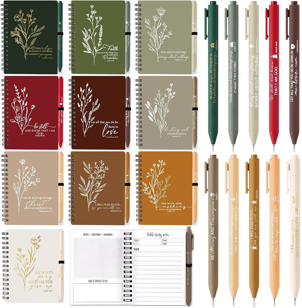 160 Pcs Inspiring Christian Gift Spiral Journal with Ballpoint Pen Religious Gift for Church Pastor Clergy Appreciation Sunday School Teacher Team Employee Notebook (Retro Color)