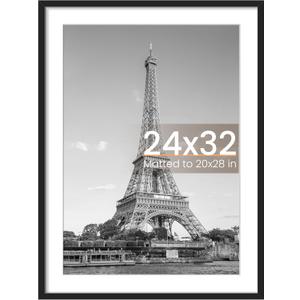 upsimples 24x32 Poster Frame, Display Pictures 20x28 with Mat or 24 x 32 Without, Wall Hanging Picture Frames, Black, 1 Pack