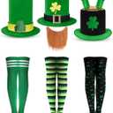 Geyoga 6 Pcs St. Patrick's Day Party Costume Accessories Including 3 Leprechaun Hat and 3 Ireland Shamrock Thigh High Stocking for Women Men Adult Fall Cosplay Costume(st. Patrick's Day)