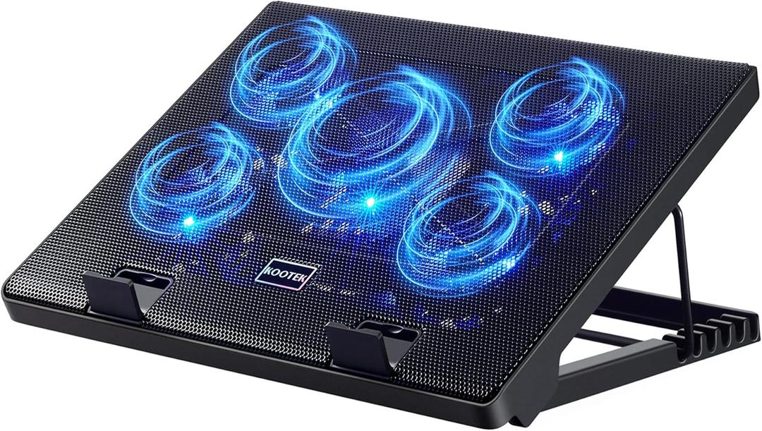 Kootek Laptop Cooling Pad, Laptop Cooler with 5 Quiet Fans for 12"17" Computer PC Notebook Gaming Laptop Fan, Height Adjustable Laptop Cooling Stand Laptop Accessories, Blue