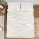 Mejoroom Striped Queen Size Sheet Set - Hotel Luxury 1800 Bedding Sheets & Pillowcases - Deep Pocket Fitted Sheet, Soft, Breathable, Wrinkle & Fade Resistant - 4 Piece (Beige Stripe)