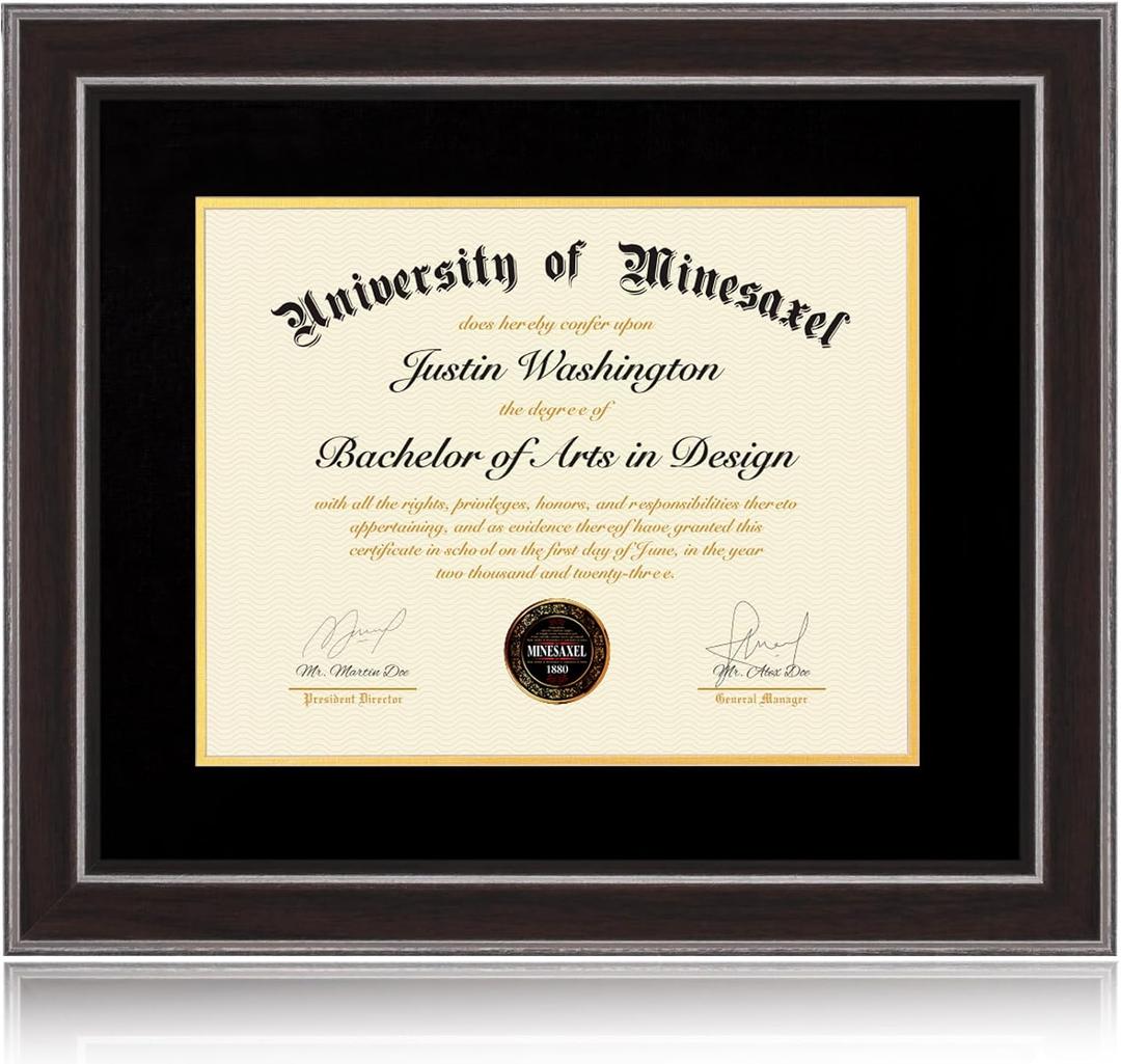 15x18 Diploma Frames 11x14 with Black Mat - Walnut Wood Finish | Shatter-Resistant Glass | for Wall Mounting | Gift for Graduations & Professional Certificate (1 Pack)