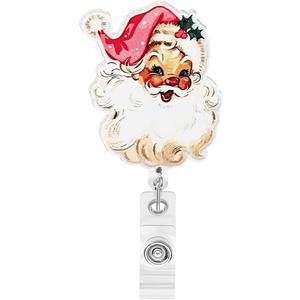 Pink Christmas Retro Santa Nurse Badge Reels Christmas Holiday Retractable Badge Holder for Nurse Doctor Teacher Thanksgiving Badge Reel Retractable for Nursing Student RN NP Medical Worker