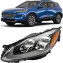 Plobeda LED Headlight Assembly Compatible with 2020 2021 2022 2023 FORD ESCAPE SEL Model Left & Right Driver Side Black Housing Clear Lens Headlamps Replace # LJ6B-13W029-AH, LJ6B-13W030-AH (Left)