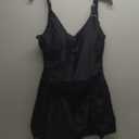 One Piece Swim Dress Swimsuits for Women Tummy Control Swimdress Skirt V Neck Bathing Suit (XX-Large, Black)