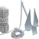 5/8/10/13 lb Galvanized Danforth Anchor, Includes 98 ft Rope, 8 ft Chain and Fluke Anchor Kit, Boat Anchor Kit for 8-32 ft Pontoon Dinghy Fishing bass Jon Small Sailboats and Inflatable Boats