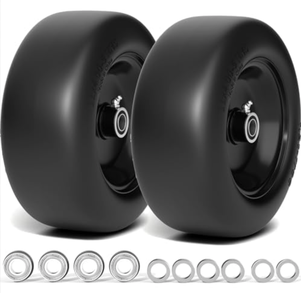 11x4.00-5 Lawn Mower Tires Flat Free, Zero Turn Mower Front Tires, 11x4-5 Solid Mower Wheel for Residential and Commercial, 3/4" and 5/8" Bearing, 3.4"-5" Center Hub, 2Pack Gray, 350Lbs