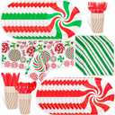 HOWAF 97pcs Christmas Candy Cane Party Supplies Tableware Set, Christmas Peppermint Candy Disposable Dinnerware for 12 Guest-1 Candy Cane Table Cover 12 Candy Cane Plates Cups Knife Fork Spoon Napkins